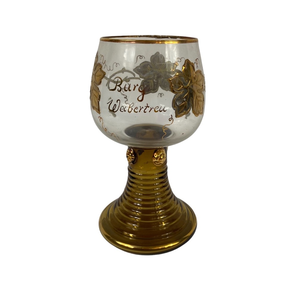 Vintage Germany Burg Weibertreu Gold Goblet Etched Encrusted